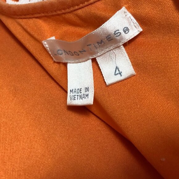 London Times Orange & White Lace Sheath Dress Size 4 - Picture 3 of 6